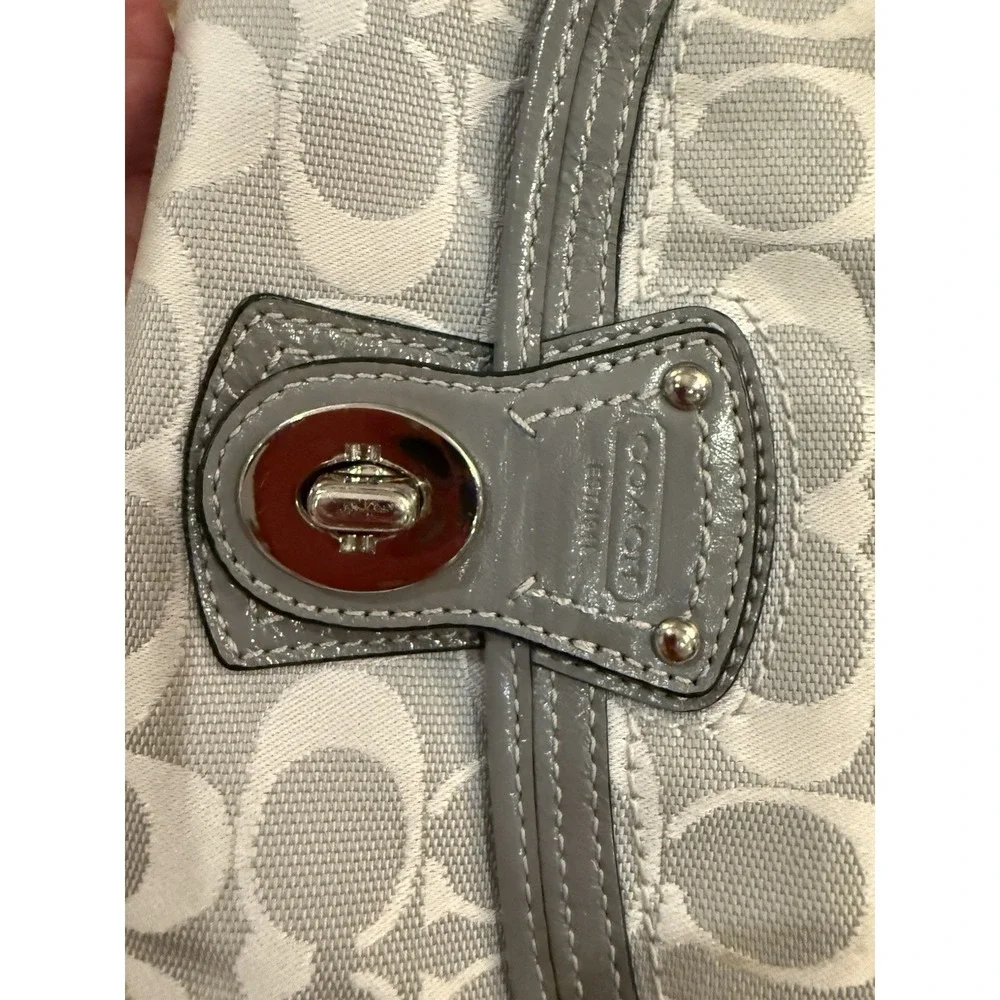 Coach Y2K Rare Grey Signature Fabric Leather Turnlock Mini Bag Wristlet